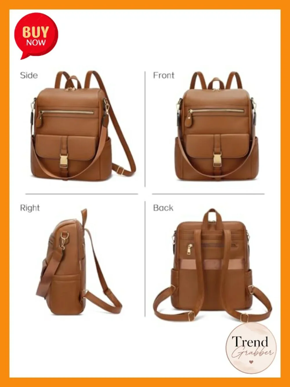 Faux Leather Multi-Pocket Travel Backpack for Women, Anti-Theft Daypack with